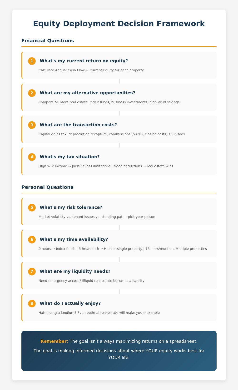 Decision framework with key questions